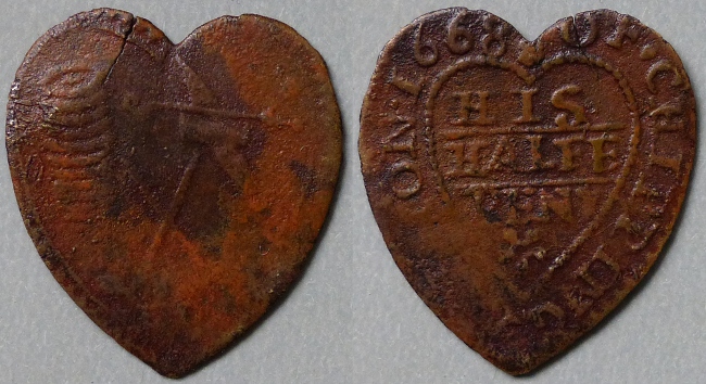 Chipping Norton, E.R.(D) 1668 heart-shaped halfpenny